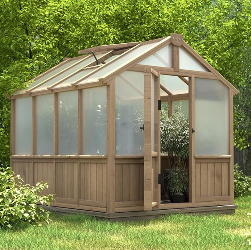 VEIKOU 6' x 8' Wooden Greenhouse for Outdoors with Cedar Frame, 6MM Thick Polycarbonate Panel, Green House with Adjustable Vent for Outside, Gar